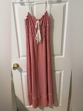 See You Monday Dusty Rose Maxi Dress with Contrast Ties